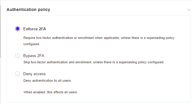 Política Duo Security: Authentication Policy
